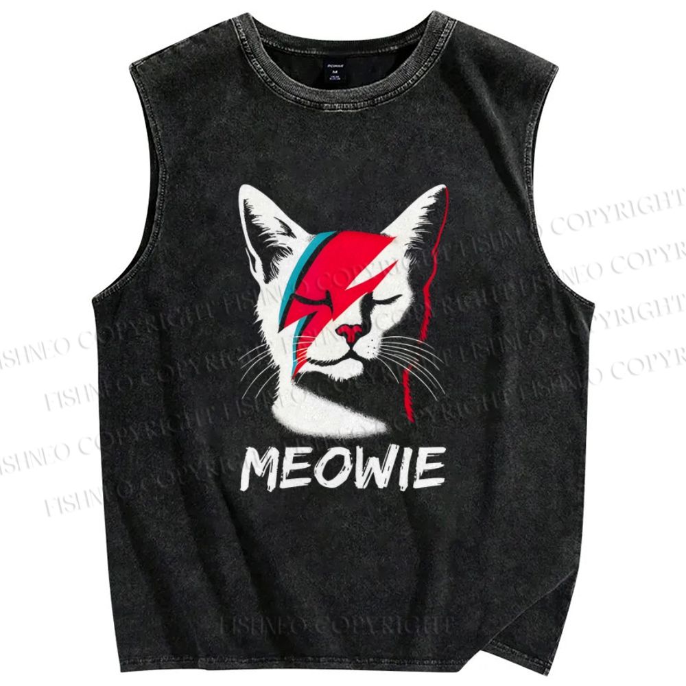 Unisex Art Cat Printed Washed Tank Top