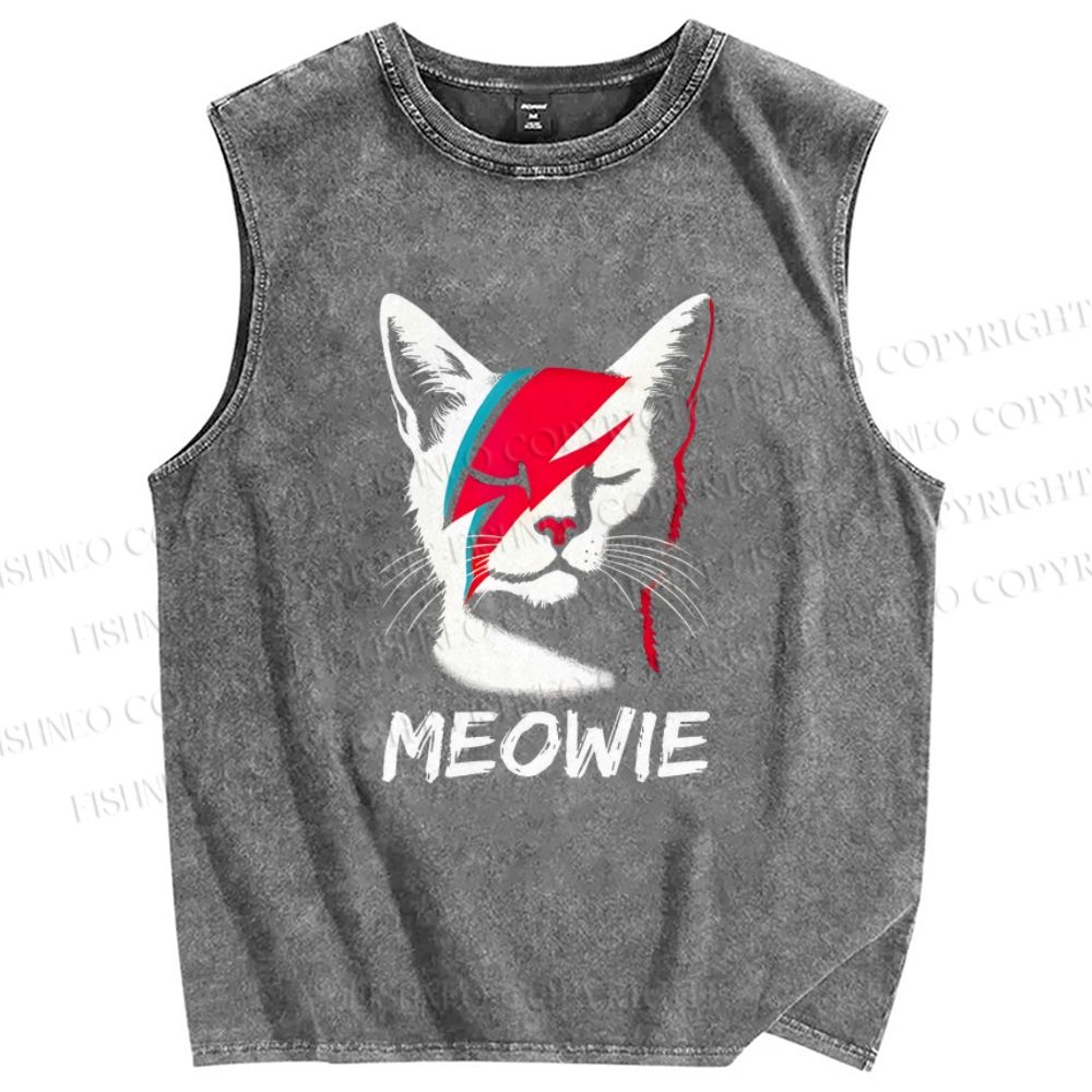 Unisex Art Cat Printed Washed Tank Top