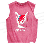 Unisex Art Cat Printed Washed Tank Top