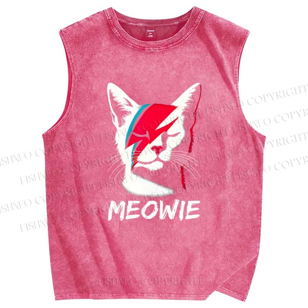Unisex Art Cat Printed Washed Tank Top
