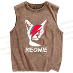 Unisex Art Cat Printed Washed Tank Top