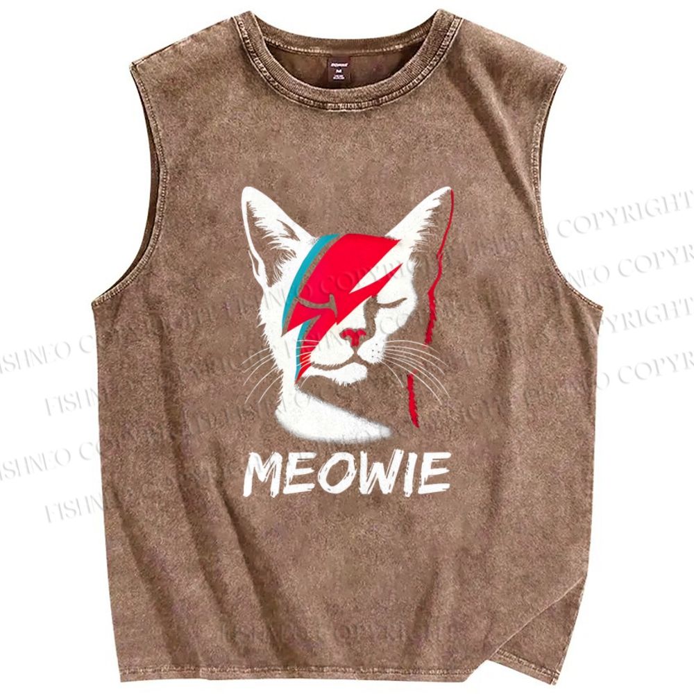 Unisex Art Cat Printed Washed Tank Top