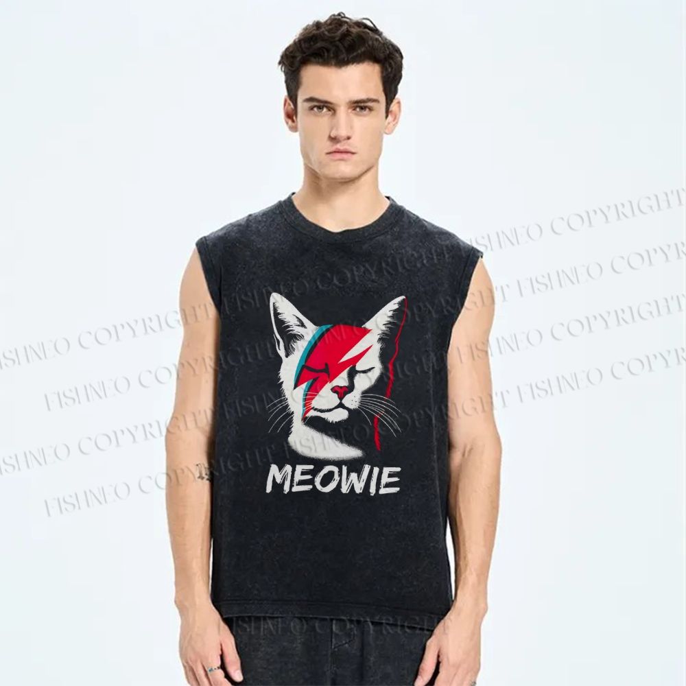 Unisex Art Cat Printed Washed Tank Top