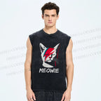 Unisex Art Cat Printed Washed Tank Top