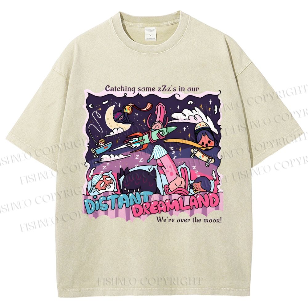 Unisex Distant Dreamland Printed Washed Tee