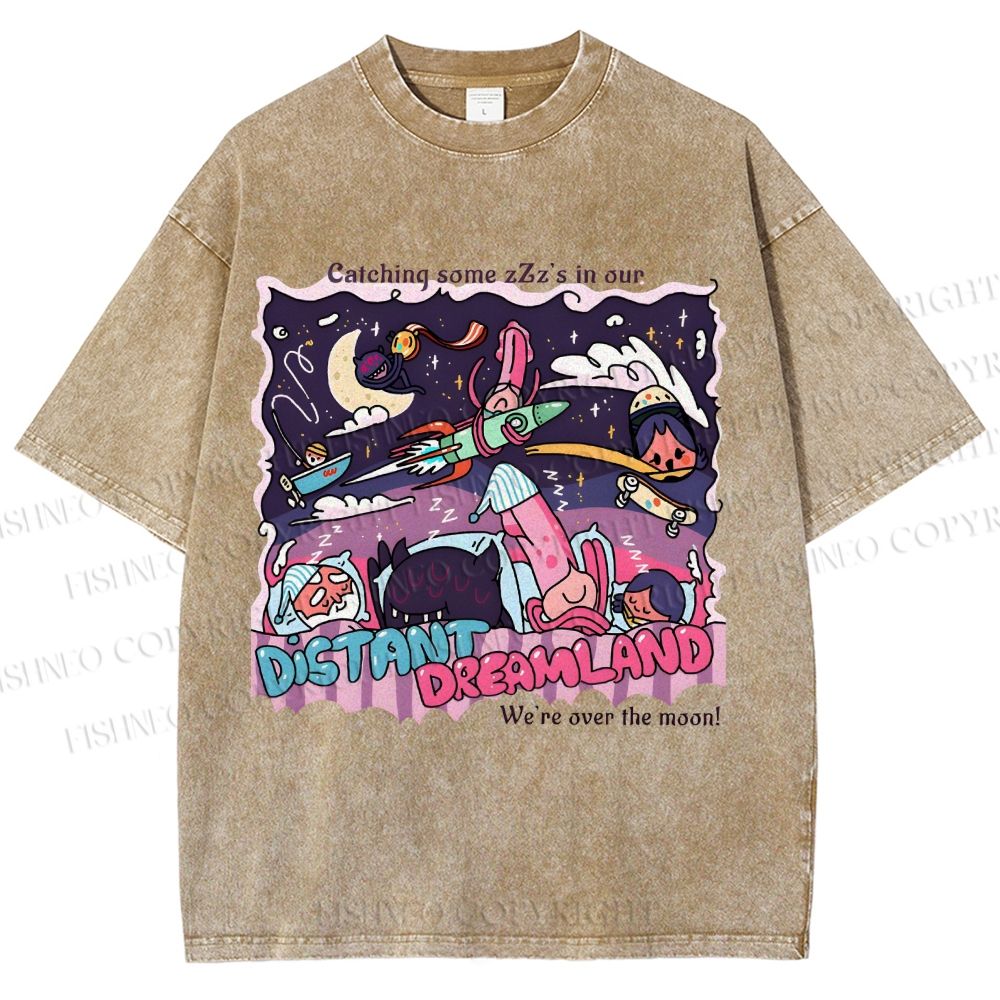 Unisex Distant Dreamland Printed Washed Tee