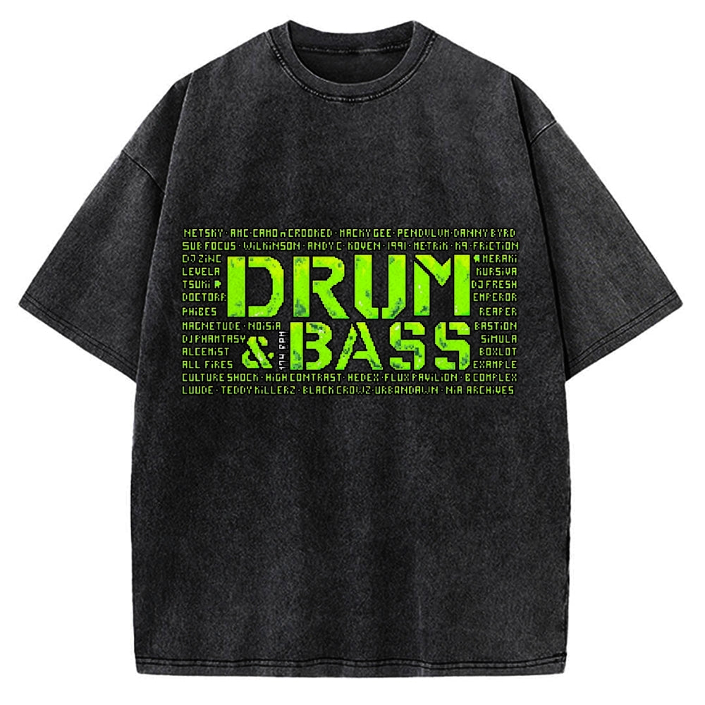 Drum And Bass Retro Mosaic Vintage Washed T-shirt