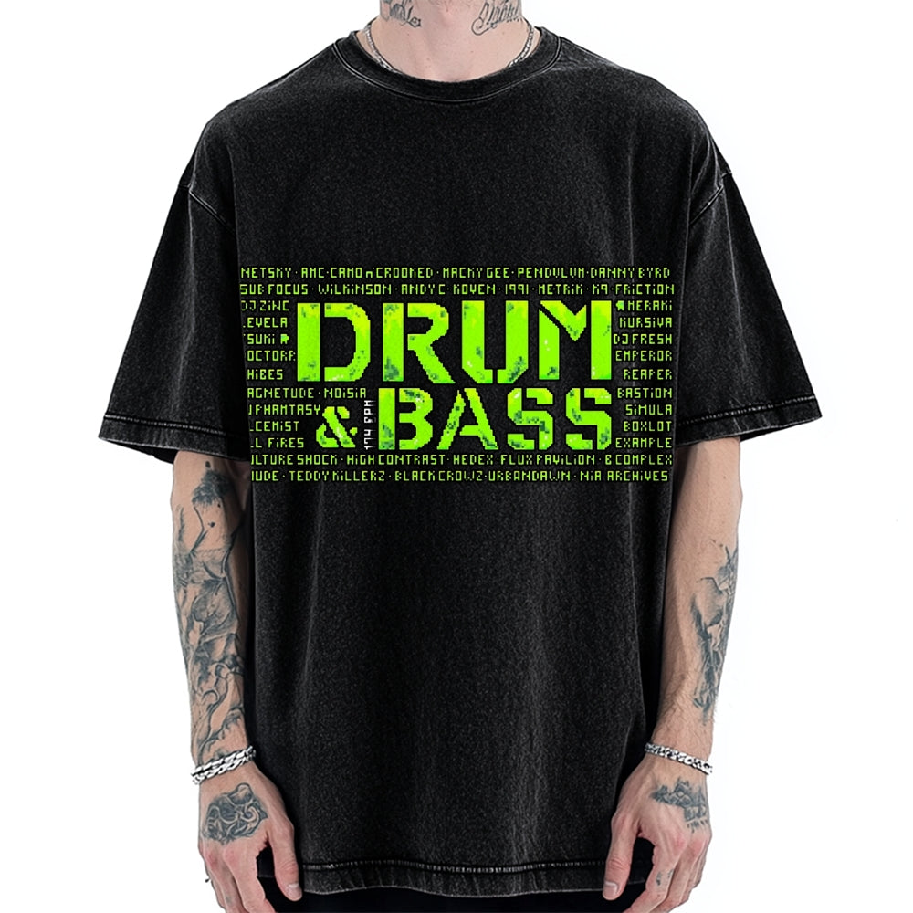 Drum And Bass Retro Mosaic Vintage Washed T-shirt
