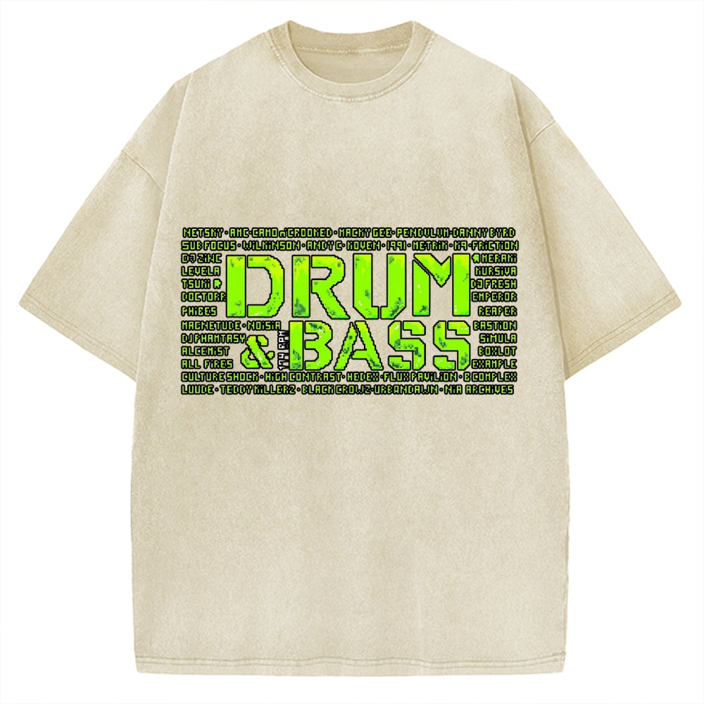 Drum And Bass Retro Mosaic Vintage Washed T-shirt
