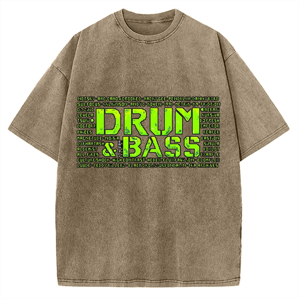 Drum And Bass Retro Mosaic Vintage Washed T-shirt