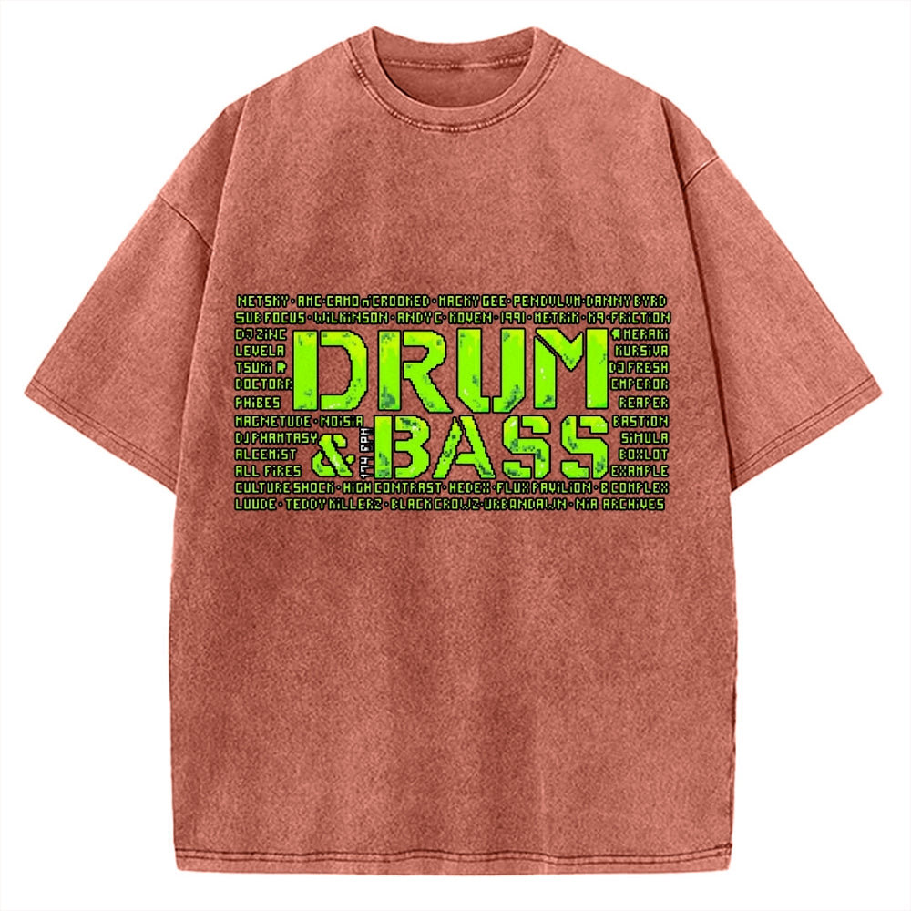 Drum And Bass Retro Mosaic Vintage Washed T-shirt