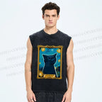 Unisex Van Gogh Art Cat Printed Washed Tank Top