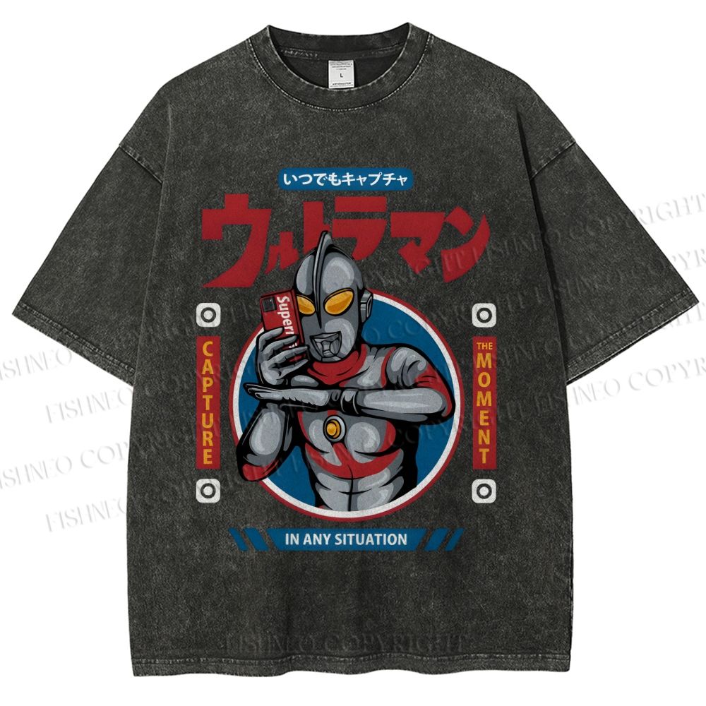 Unisex Ultraman Printed Washed Tee