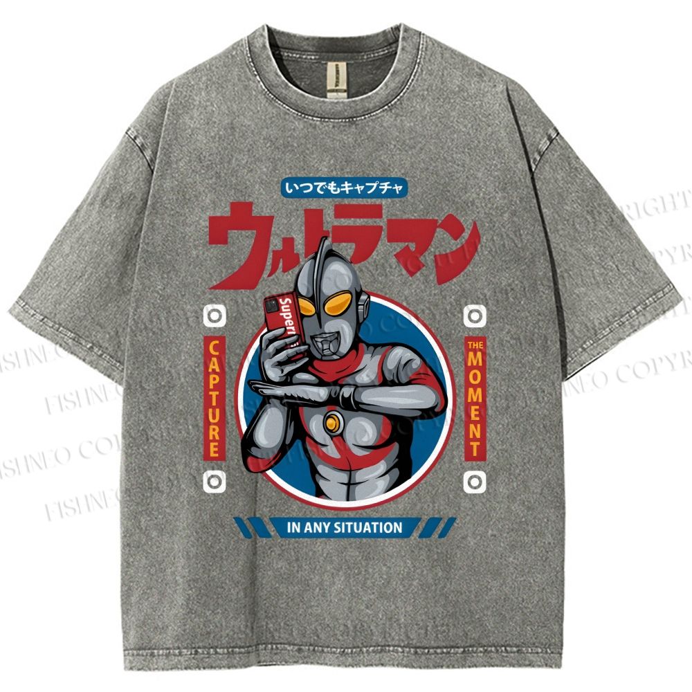 Unisex Ultraman Printed Washed Tee