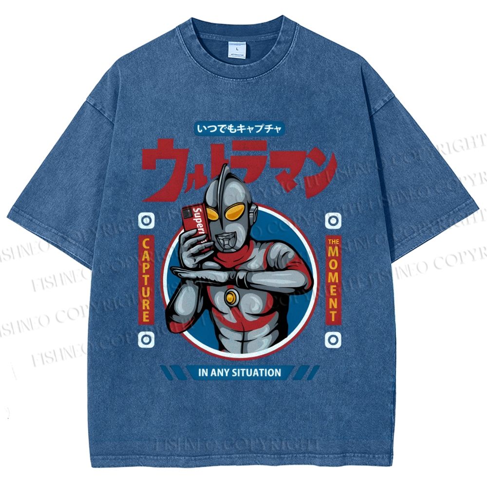 Unisex Ultraman Printed Washed Tee