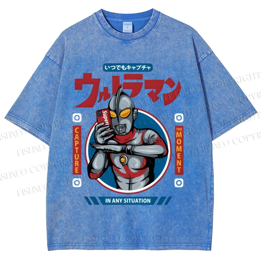 Unisex Ultraman Printed Washed Tee