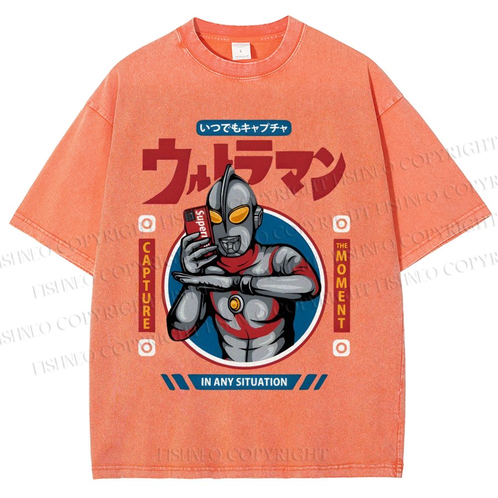 Unisex Ultraman Printed Washed Tee