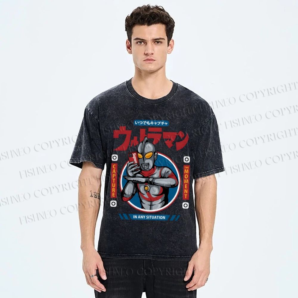 Unisex Ultraman Printed Washed Tee