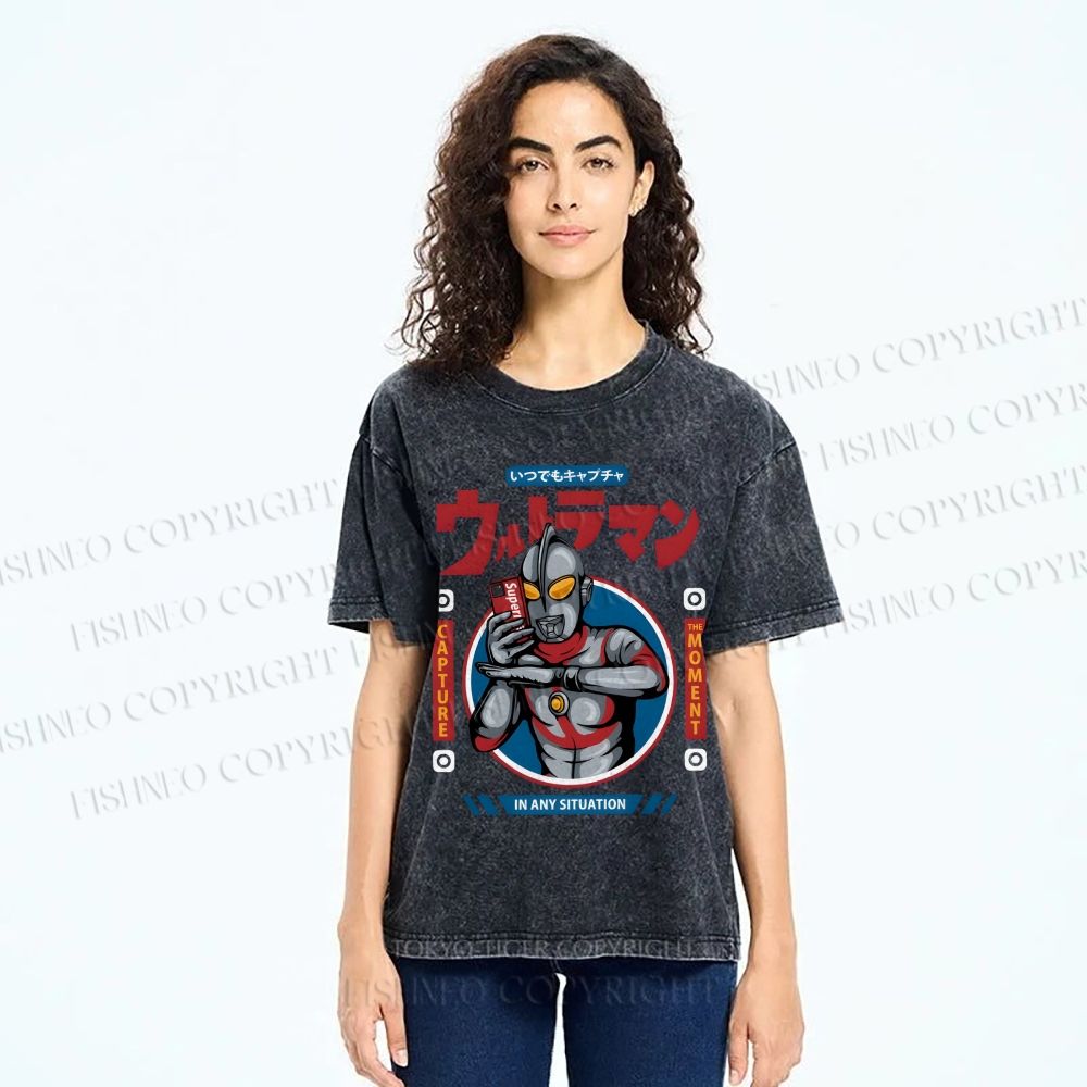 Unisex Ultraman Printed Washed Tee
