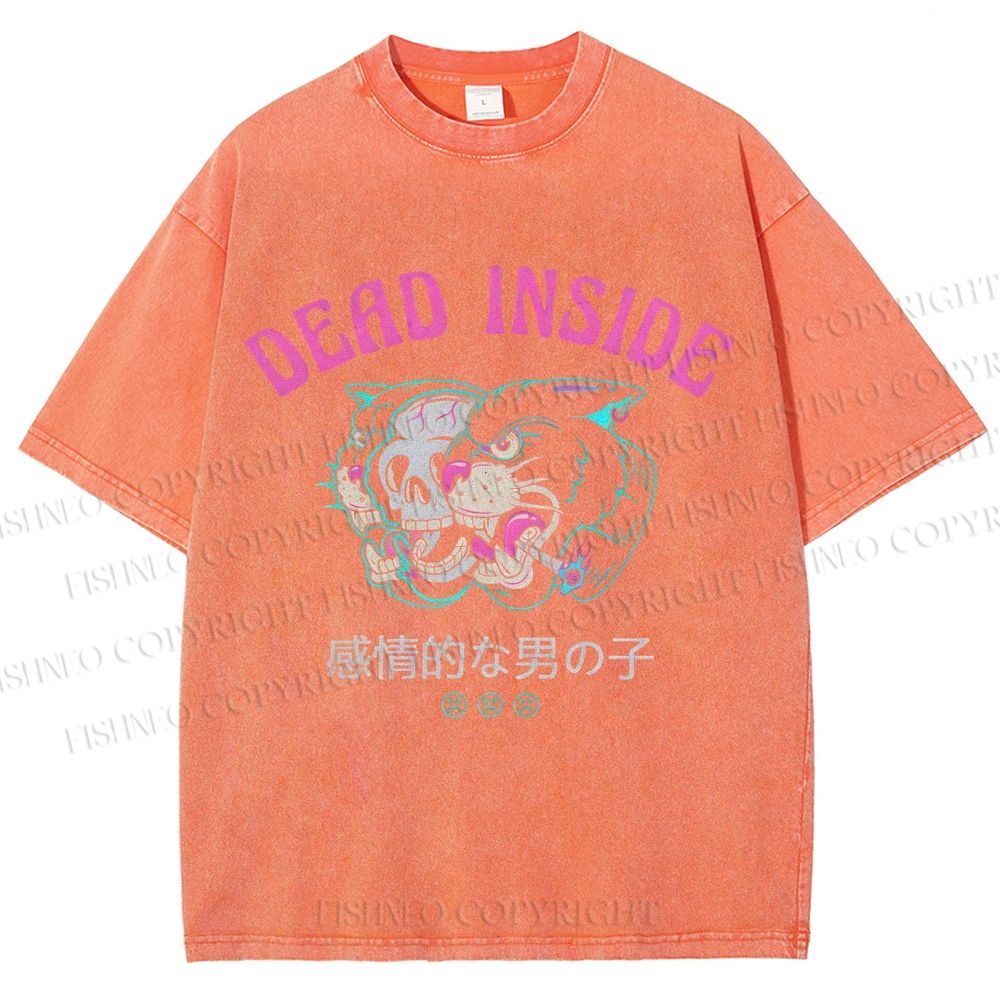 Unisex Tiger Printed Washed Tee