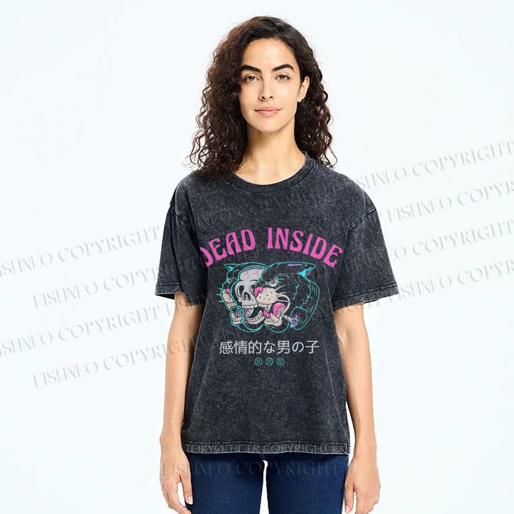Unisex Tiger Printed Washed Tee