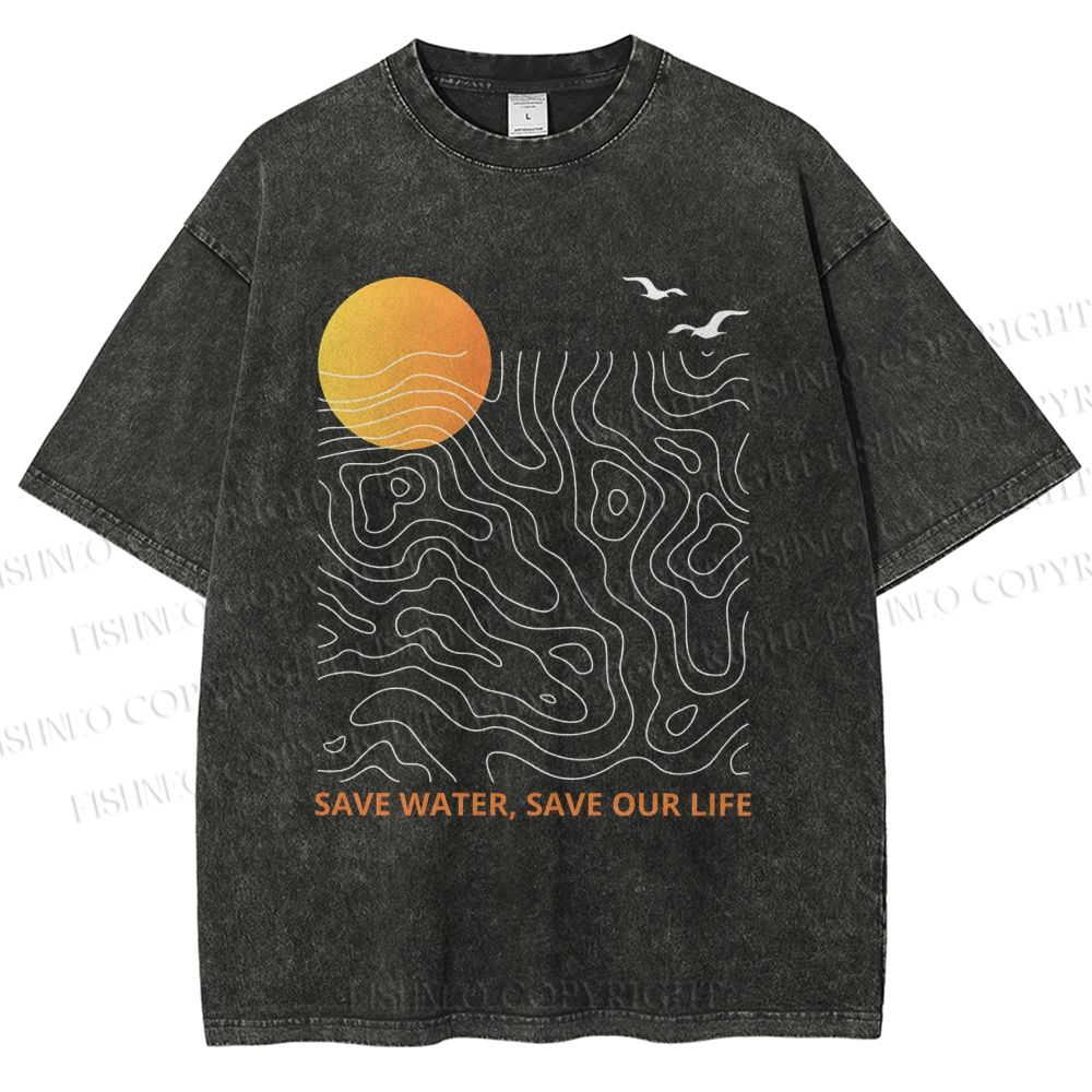 Unisex Waves Sunrise Printed Washed Tee