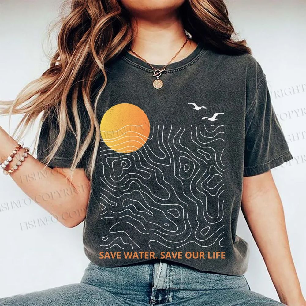 Unisex Waves Sunrise Printed Washed Tee