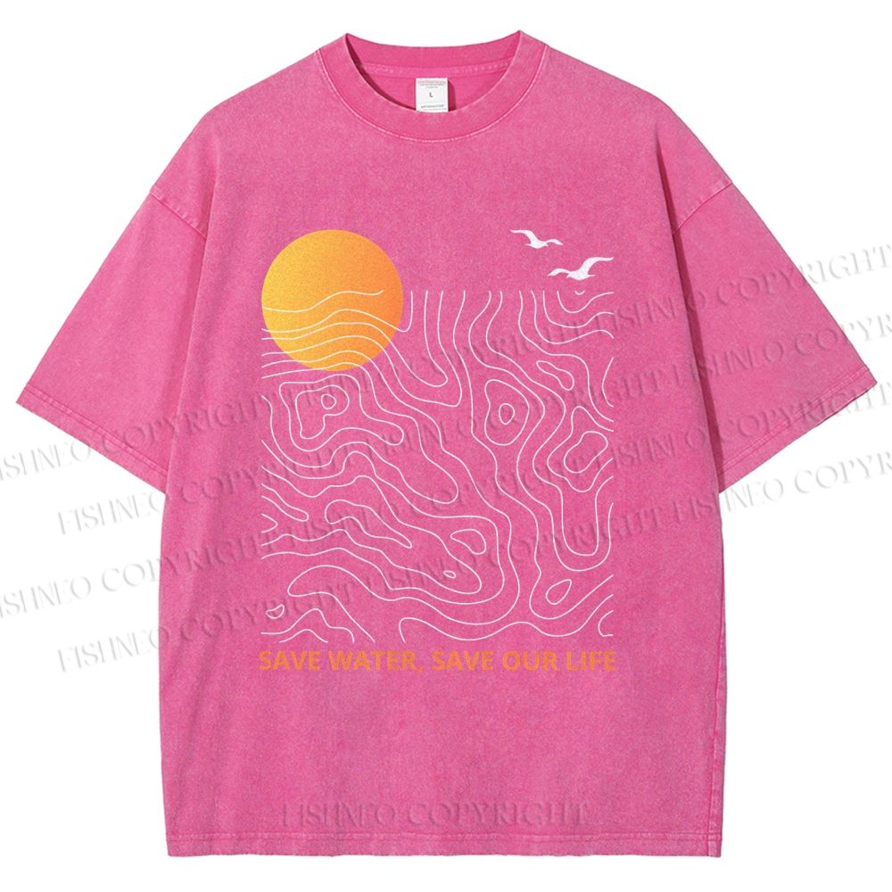 Unisex Waves Sunrise Printed Washed Tee
