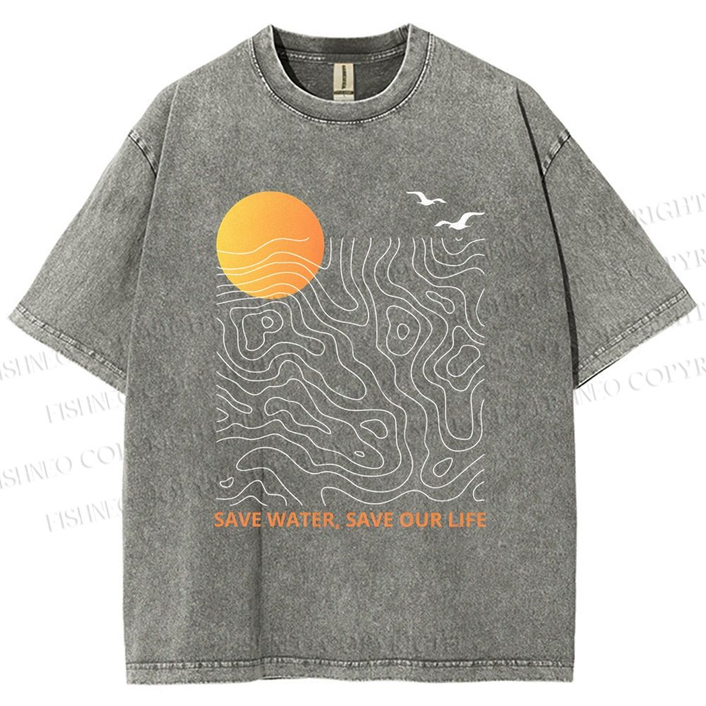 Unisex Waves Sunrise Printed Washed Tee