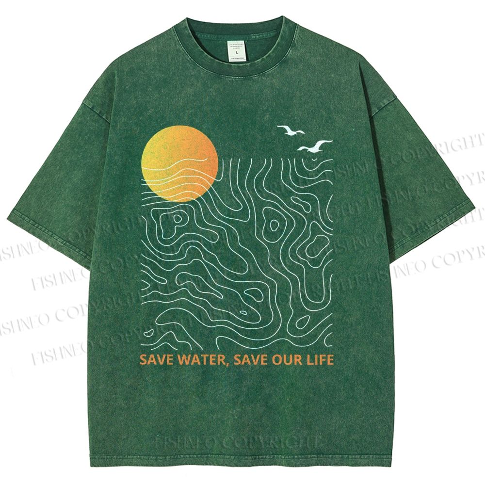 Unisex Waves Sunrise Printed Washed Tee
