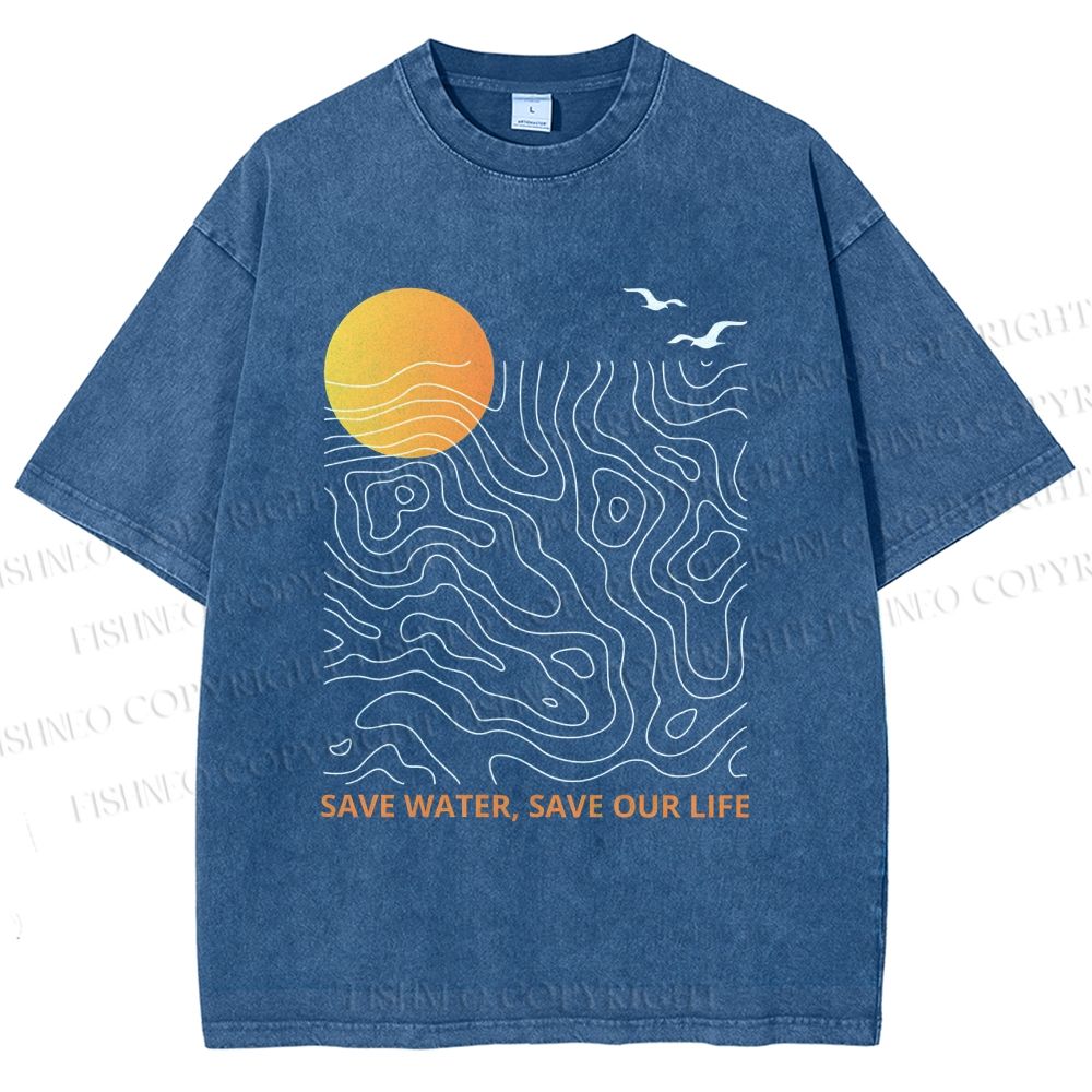 Unisex Waves Sunrise Printed Washed Tee