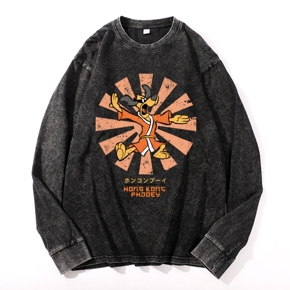 Unisex Hong Kong Phooey Vintage Cotton Wash Crewneck Long-Sleeve T-Shirt
