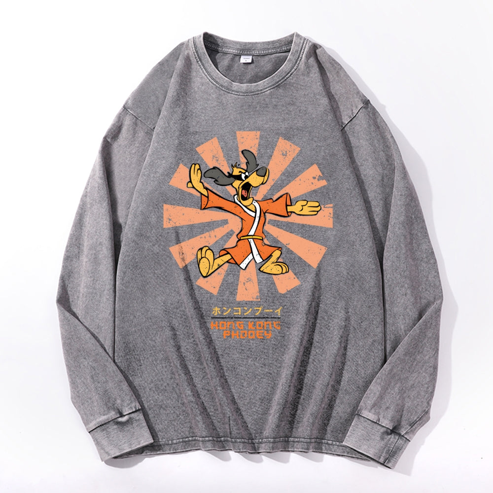 Unisex Hong Kong Phooey Vintage Cotton Wash Crewneck Long-Sleeve T-Shirt