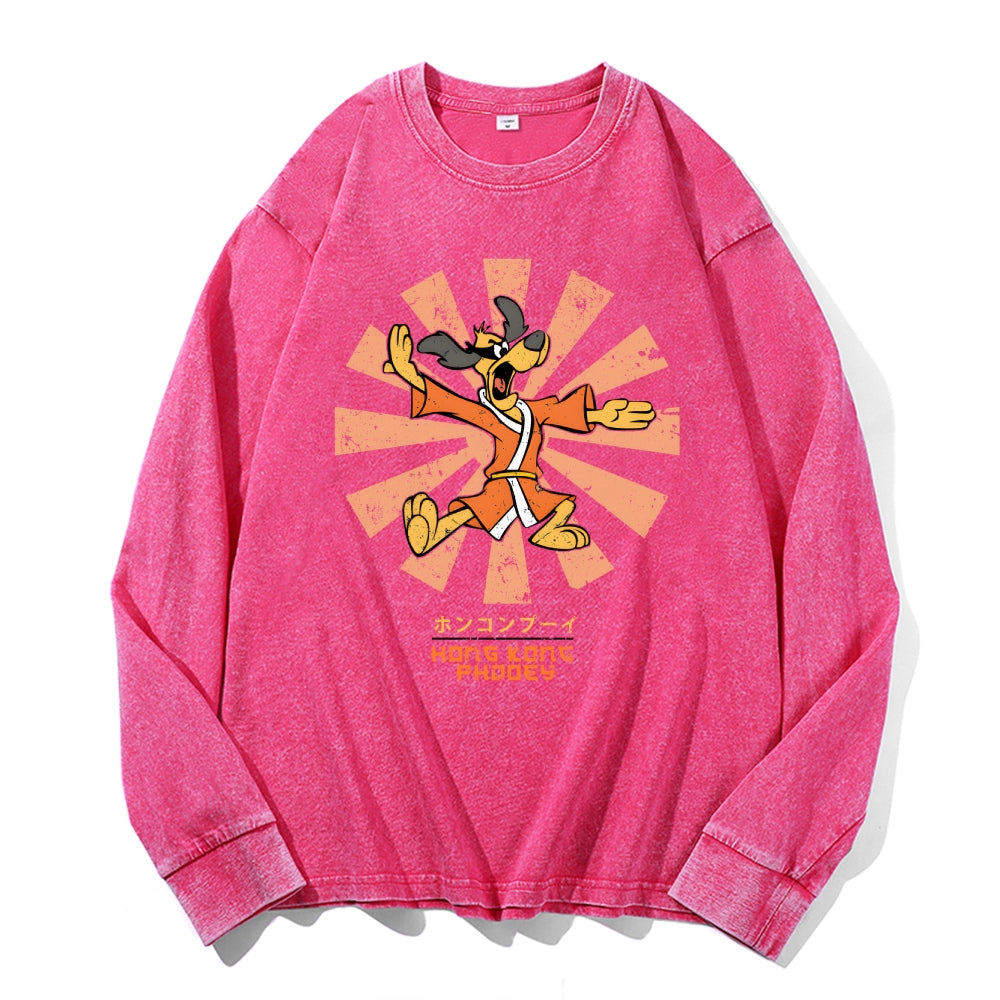 Unisex Hong Kong Phooey Vintage Cotton Wash Crewneck Long-Sleeve T-Shirt