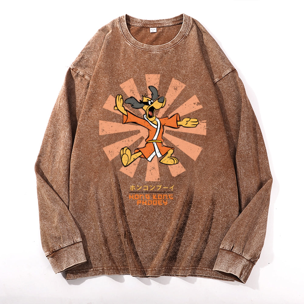 Unisex Hong Kong Phooey Vintage Cotton Wash Crewneck Long-Sleeve T-Shirt