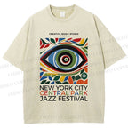 Unisex Colorful Art Geometric Eyes Printed Washed Tee