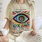 Unisex Colorful Art Geometric Eyes Printed Washed Tee