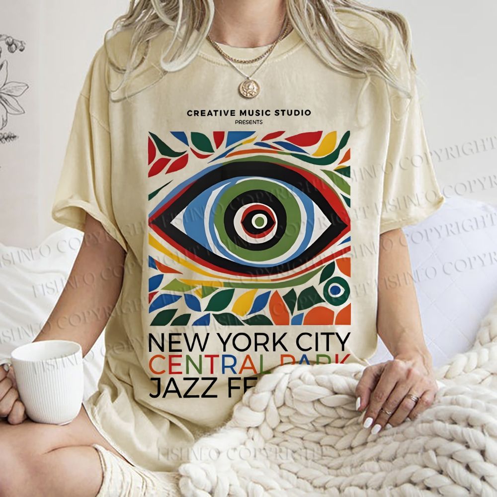 Unisex Colorful Art Geometric Eyes Printed Washed Tee