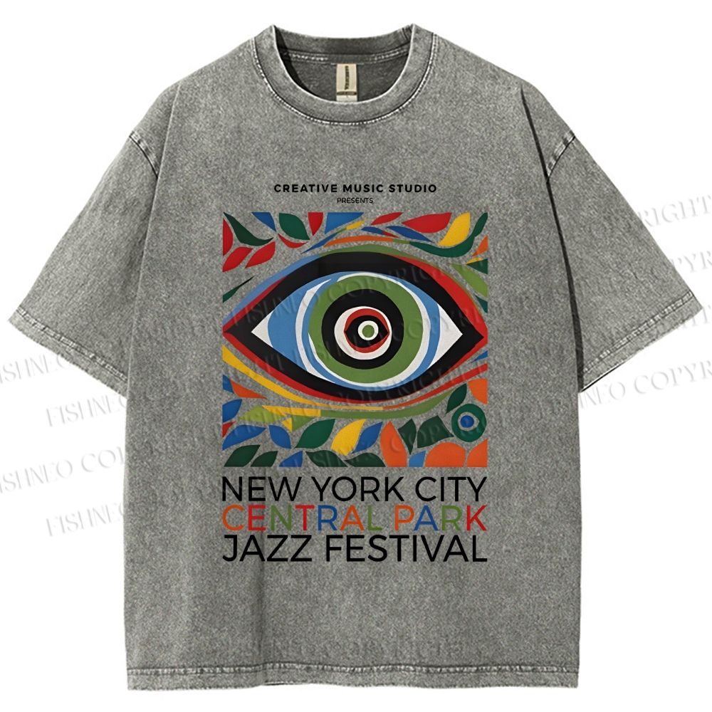 Unisex Colorful Art Geometric Eyes Printed Washed Tee