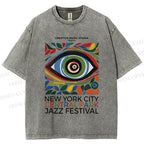Unisex Colorful Art Geometric Eyes Printed Washed Tee