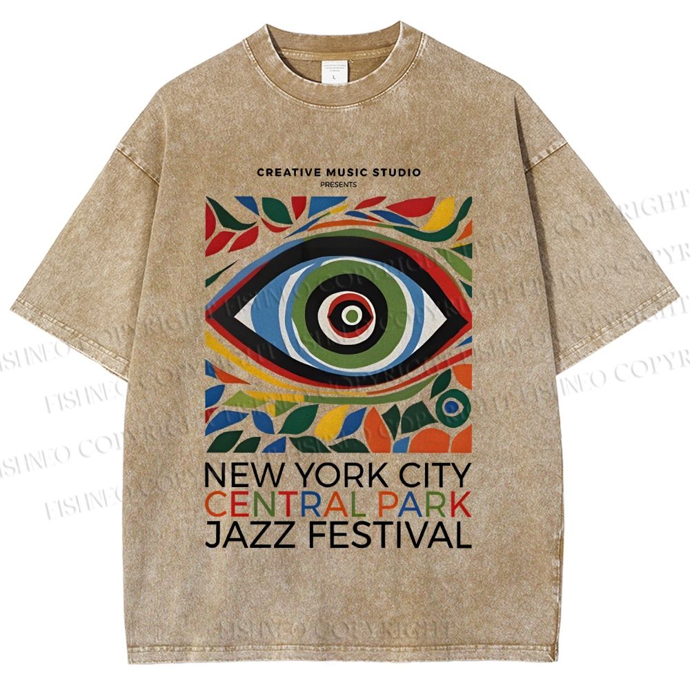 Unisex Colorful Art Geometric Eyes Printed Washed Tee