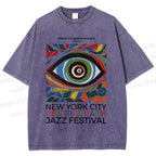 Unisex Colorful Art Geometric Eyes Printed Washed Tee