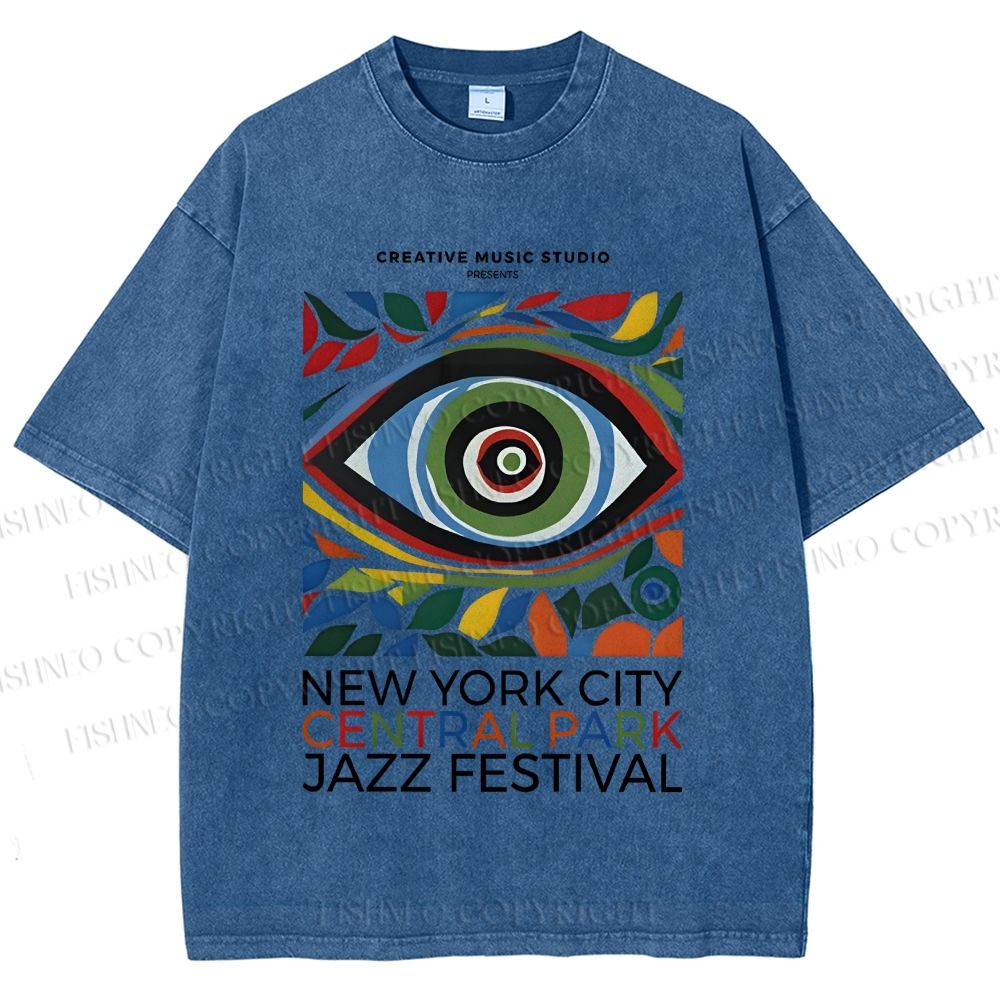 Unisex Colorful Art Geometric Eyes Printed Washed Tee