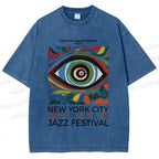 Unisex Colorful Art Geometric Eyes Printed Washed Tee