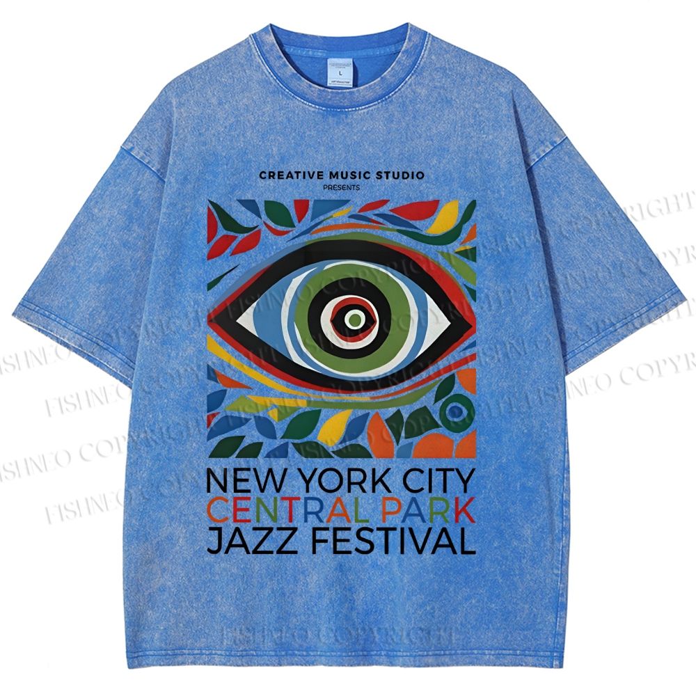 Unisex Colorful Art Geometric Eyes Printed Washed Tee