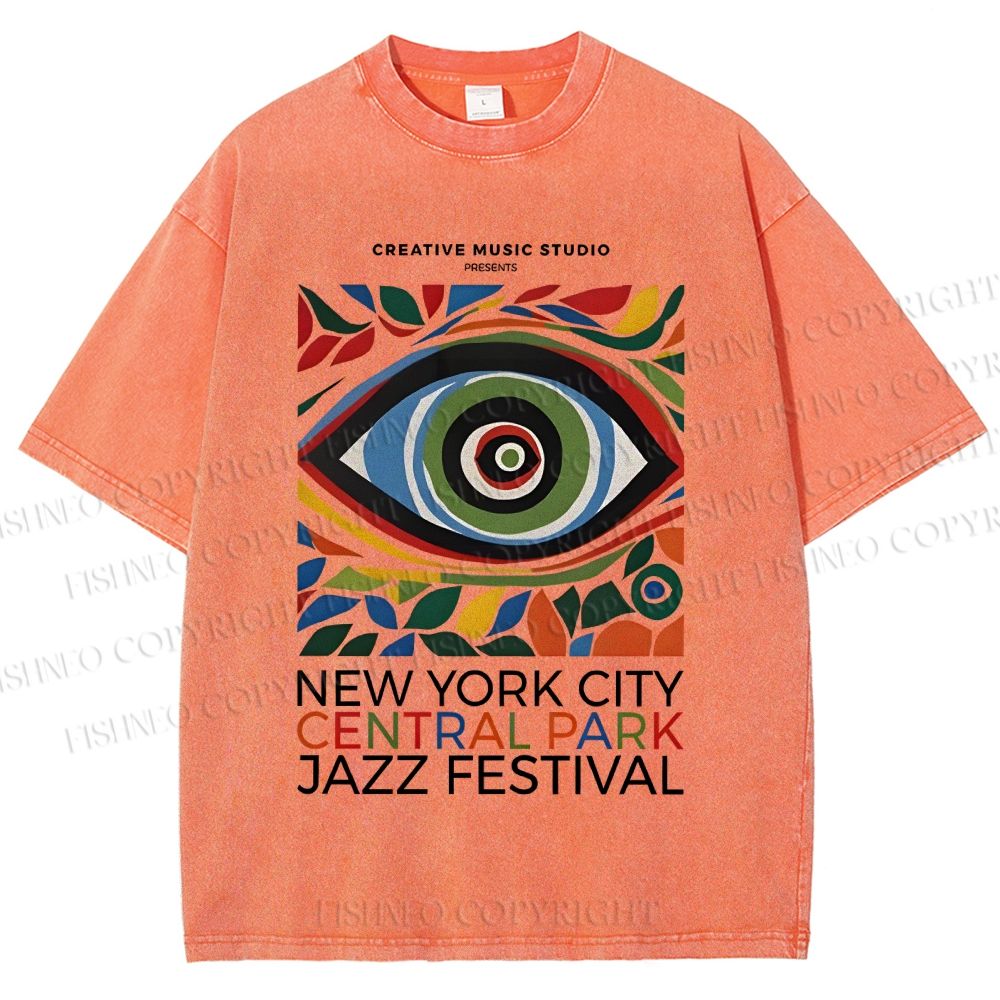 Unisex Colorful Art Geometric Eyes Printed Washed Tee