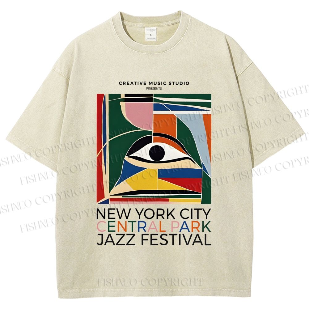 Unisex Colorful Art Geometric Eyes Printed Washed Tee