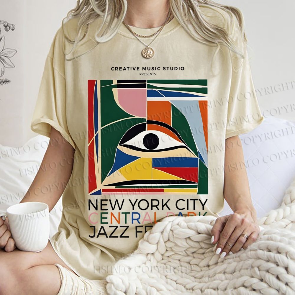 Unisex Colorful Art Geometric Eyes Printed Washed Tee