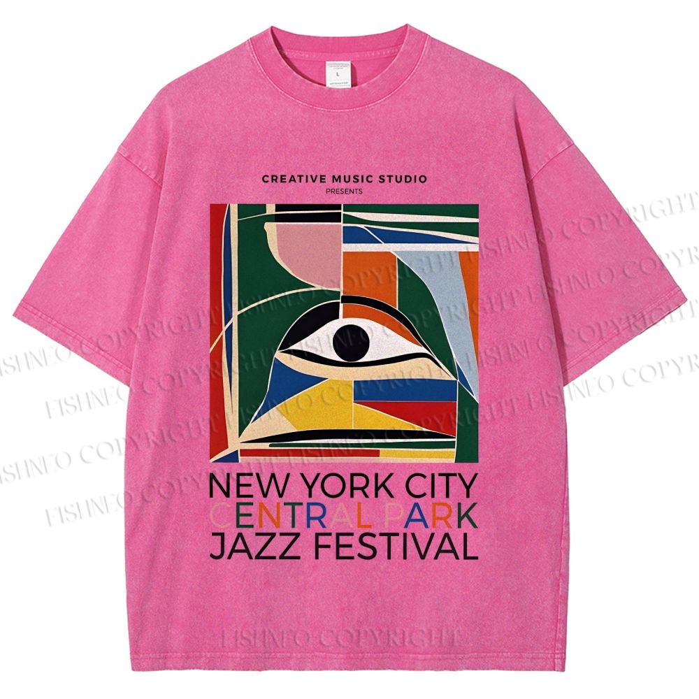 Unisex Colorful Art Geometric Eyes Printed Washed Tee