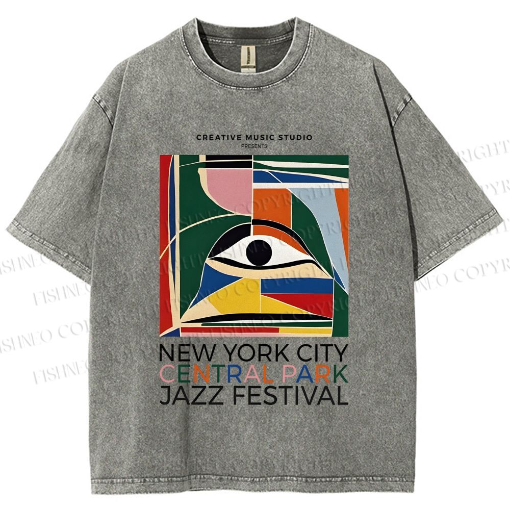 Unisex Colorful Art Geometric Eyes Printed Washed Tee